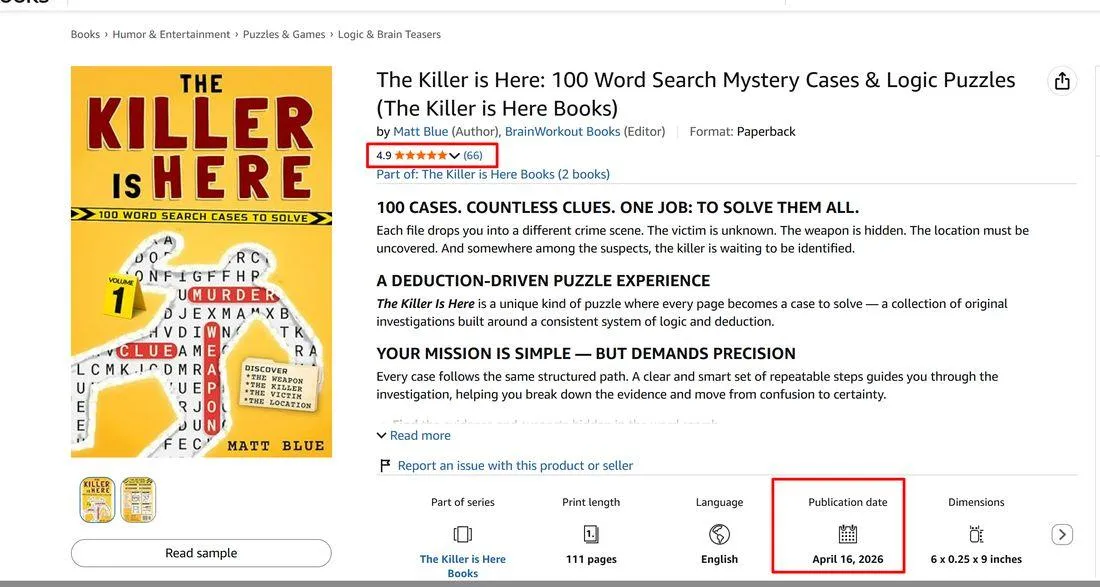 The Killer is Here — a word-search murder mystery rated 4.9 stars